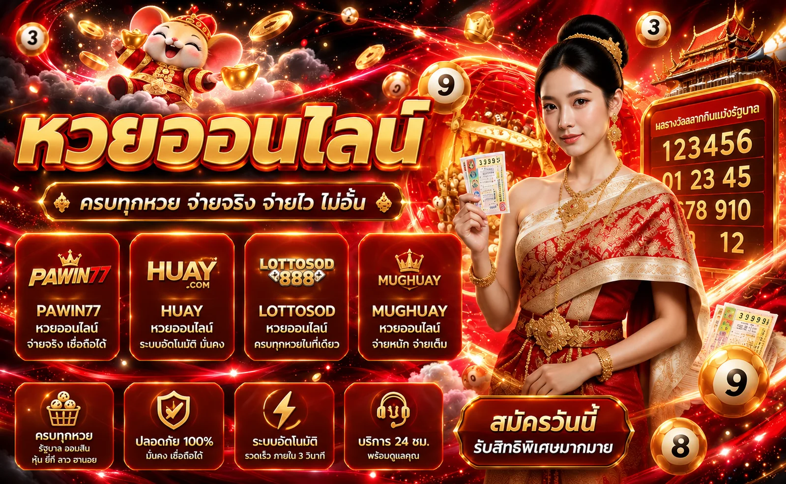 แบนเนอร์ผลหวย PAWIN77 และการตรวจงวด